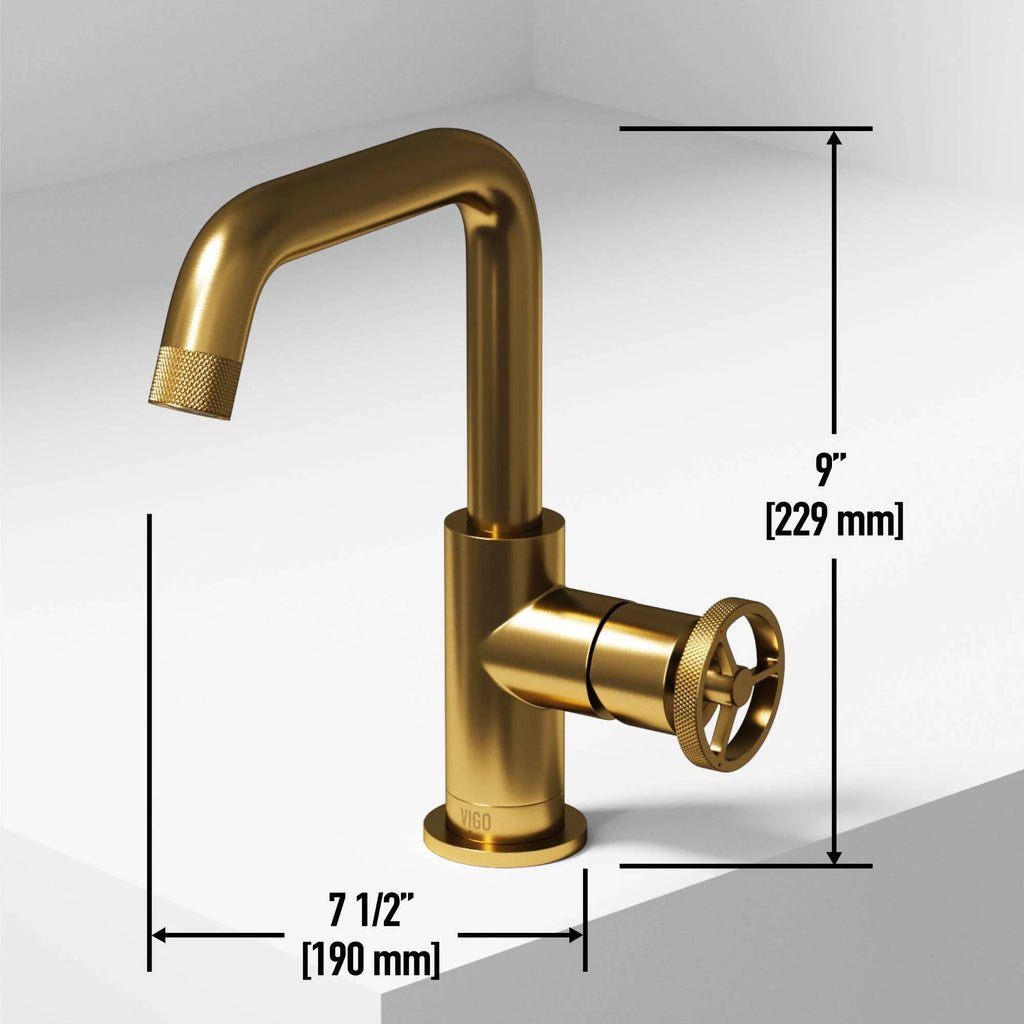 VIGO - Cass Single Hole Bathroom Faucet with Knurled Wheel Handle In Matte Brushed Gold Model# VG01047MG