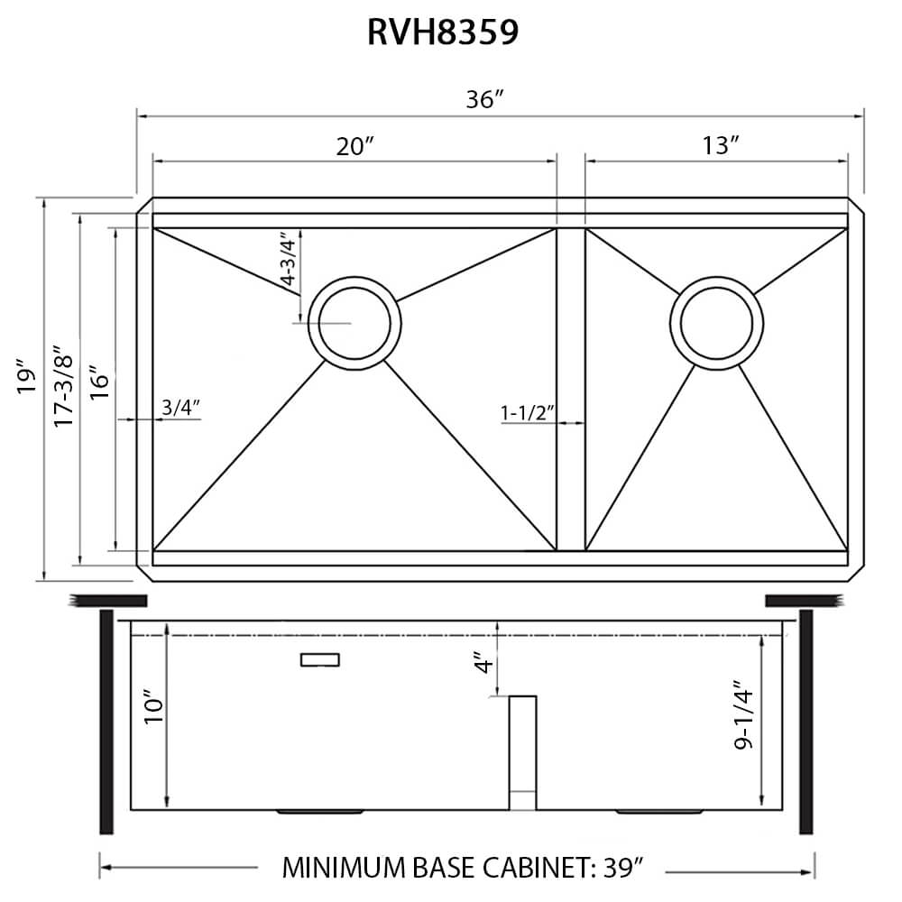 Roma Ruvati 36-inch Workstation 60/40 Double Bowl Undermount 16 Gauge Stainless Steel Kitchen Sink – Model # RVH8359
