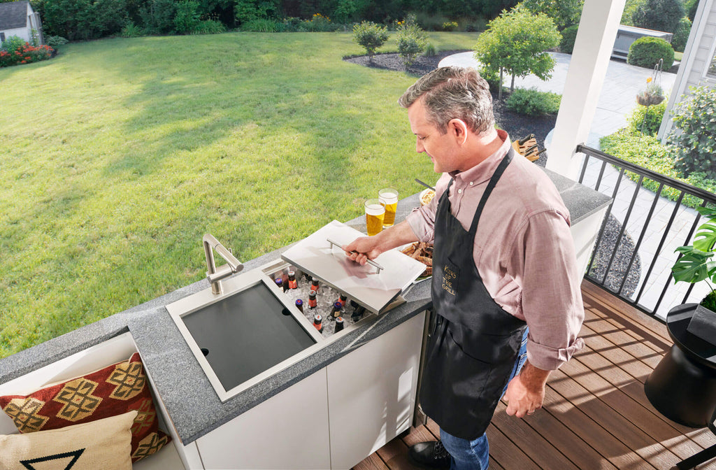 Merino Model: RVQ6290 Ruvati Insulated Ice Chest and Outdoor Sink 29 x 20 inch BBQ Workstation Topmount T-316 Stainless Steel – RVQ6290
