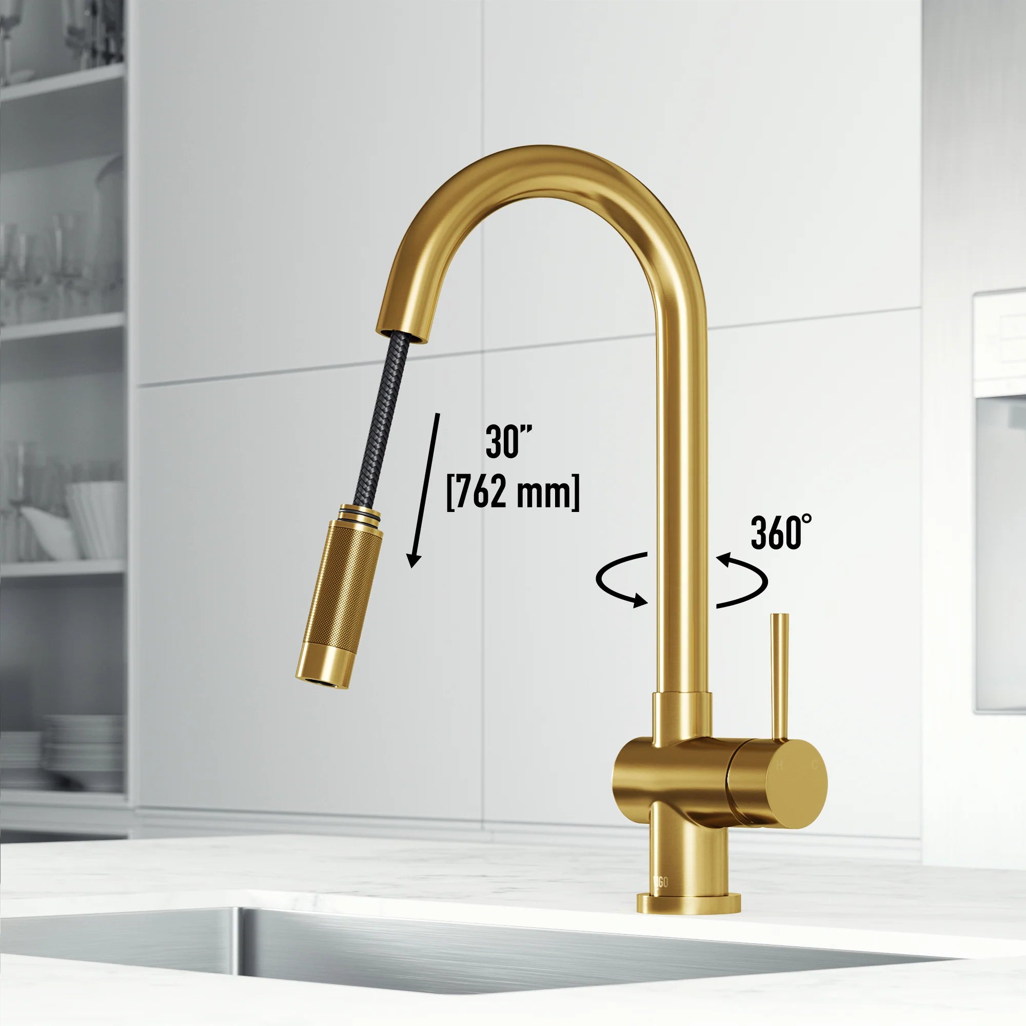 VIGO - Gramercy 17" Single Handle Smart Pull-Down Kitchen Touchless Faucet In Matte Brushed Gold Model# VG02008MGS