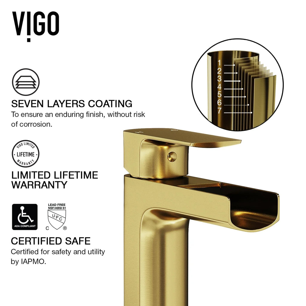 VIGO - Amada Single Hole Open Spout Bathroom Faucet In Matte Brushed Gold Finish Model# VG01042MG
