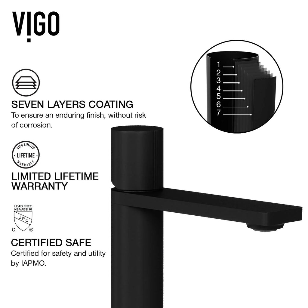 VIGO - Elan Single Hole Bathroom Faucet In Matte Black Model# VG01045MB