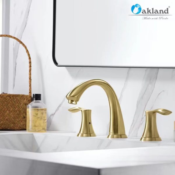 Oakland Wide Spread Bathroom Sink Faucet with Pop Up Drain in Satin Gold Model# KSB8232SG