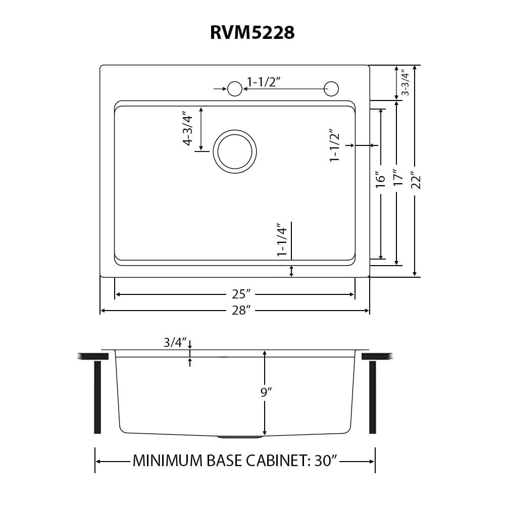 Ruvati 28 x 22 inch Drop-in Topmount Workstation Kitchen Sink 16 Gauge Stainless Steel Single Bowl – RVM5228