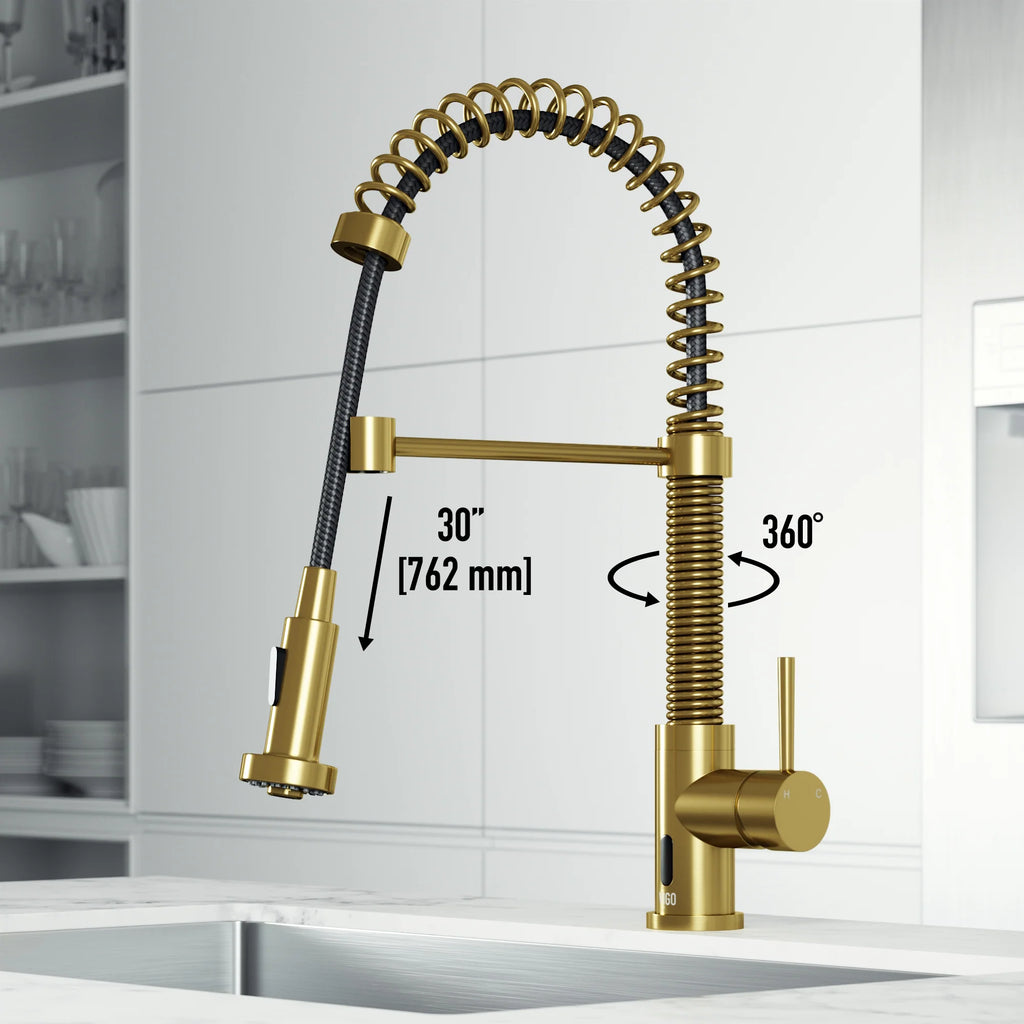 VIGO - Edison 19" Single Handle Smart Pull-Down Touchless Kitchen Faucet With Spring In Matte Brushed Gold Finish Model# VG02001MGS