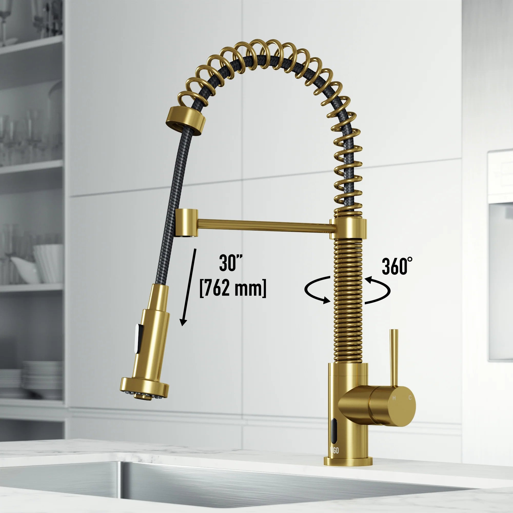 VIGO - Edison 19" Single Handle Smart Pull-Down Touchless Kitchen Faucet With Spring In Matte Brushed Gold Finish Model# VG02001MGS