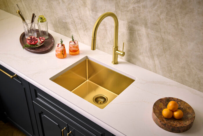 Terraza Ruvati 21-inch Matte Gold Stainless Steel Undermount Bar Prep Kitchen Sink 16 Gauge Rounded Corners Single Bowl – Model# RVH7121GG