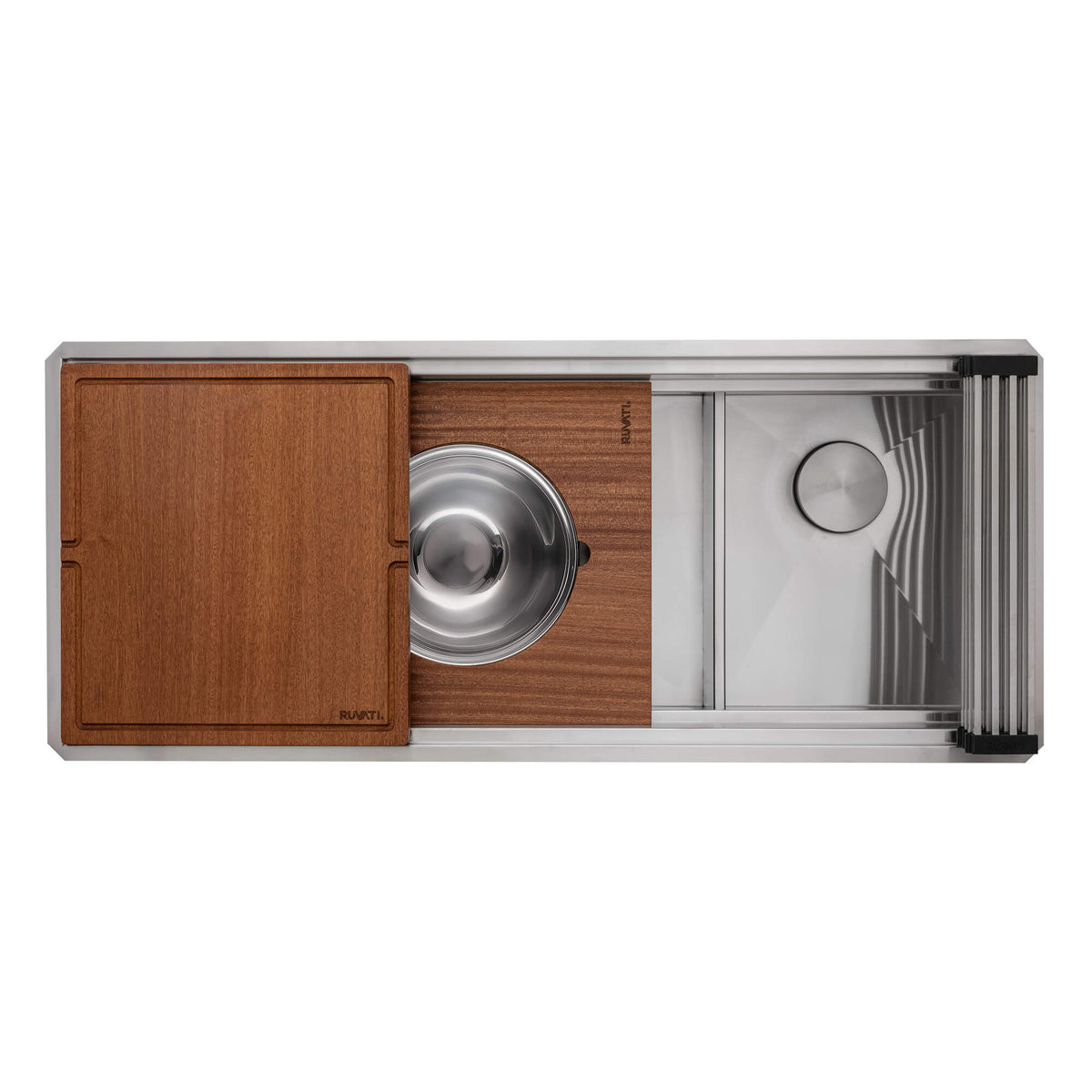 Dual Tier Model: RVH8253 Ruvati 45-inch Double Bowl Workstation Two-Tiered Ledge Kitchen Sink Undermount 16 Gauge Stainless Steel – RVH8253