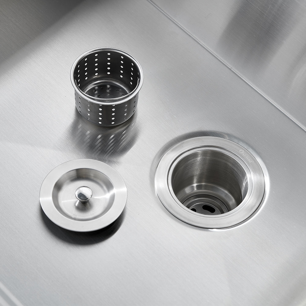 Oakland 30″ Workstation Farmhouse Kitchen Sink 90 Degree Square with Curved Front in Stainless Steel Model# WSF302110SS
