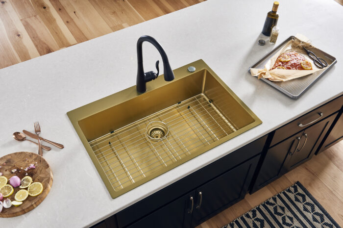Terraza  Ruvati 33" x 22" Satin Brass Matte Gold Stainless Steel Drop-in Top mount Kitchen Sink Single Bowl – Model# RVH5005GG