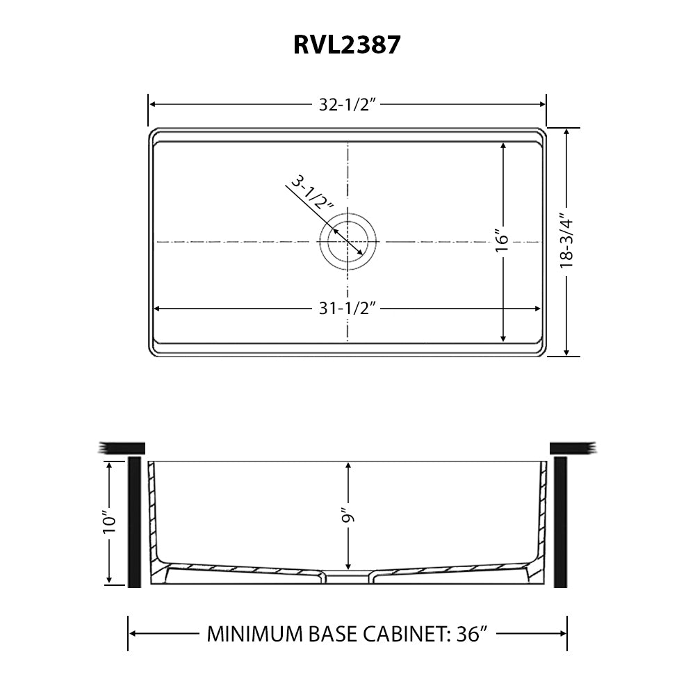 Fiore Model: RVL2387BK Ruvati 33 inch Fireclay Workstation Black Farmhouse Kitchen Sink Apron Front Single Bowl – RVL2387BK