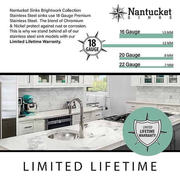 Nantucket Sinks - 16-1/2" Square Stainless Steel Hammered Bar/Prep Sink Model# SQRS-7