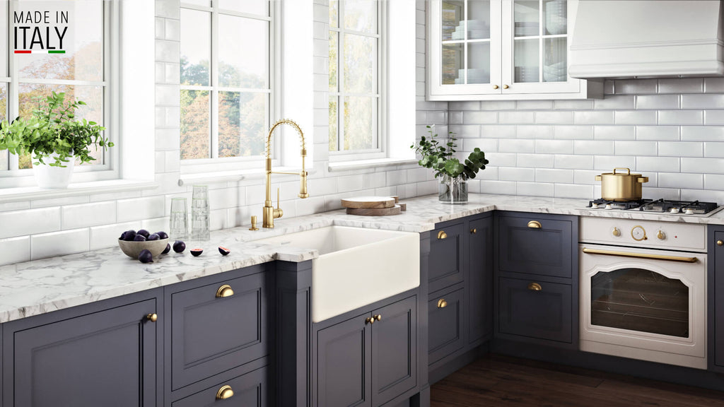 Fiamma Model: RVL2100BS Ruvati 30 x 20 inch Fireclay Reversible Farmhouse Apron-Front Kitchen Sink Single Bowl – Biscuit – RVL2100BS