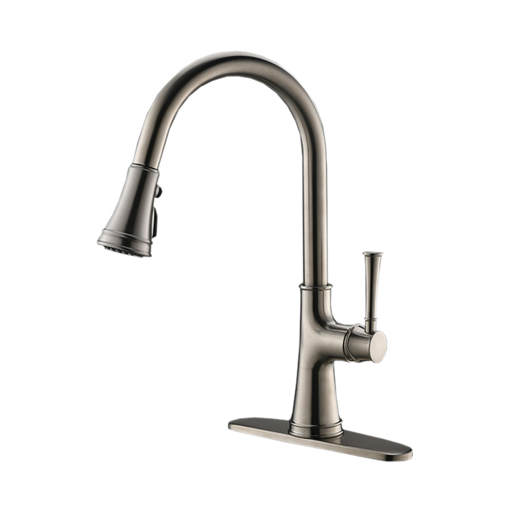 Single Handle 1 Hole Pull-Down Kitchen Faucet in Brushed Nickel – Model# KSK1129BN