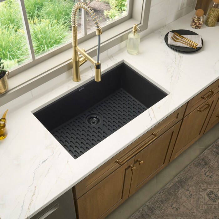 epiStage Model: RVG2306BK Ruvati 33-inch Undermount Workstation Granite Composite Quartz Kitchen Sink Matte Black – RVG2306BK