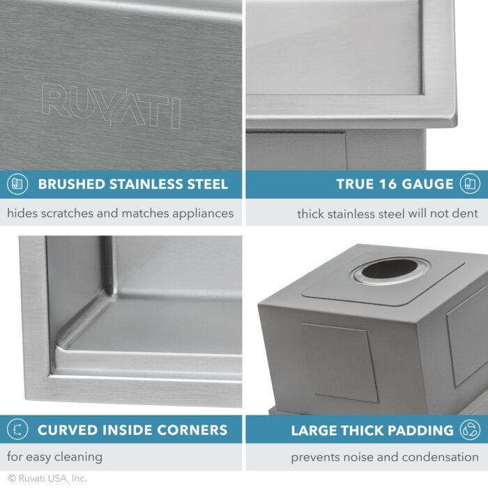 Siena Ruvati 30 x 22 inch Workstation Drop-in Topmount Rounded Corners 16 Gauge Ledge Stainless Steel Kitchen Sink Single Bowl – Model # RVH8030