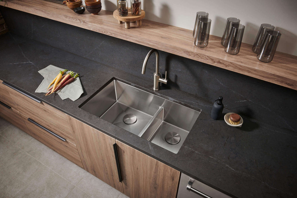 Urbana Ruvati 28-inch Low-Divide Undermount 60/40 Double Bowl Rounded Corners 16 Gauge Stainless Steel Kitchen Sink – Model # RVH7255