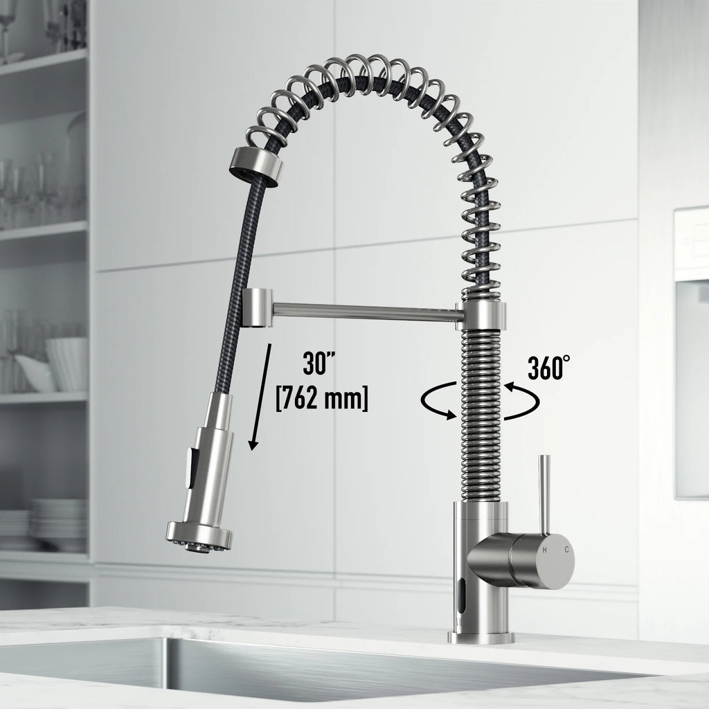 VIGO - Edison 19" Single Handle Smart Pull-Down Touchless Kitchen Faucet With Spring In Stainless Steel Finish Model# VG02001STS