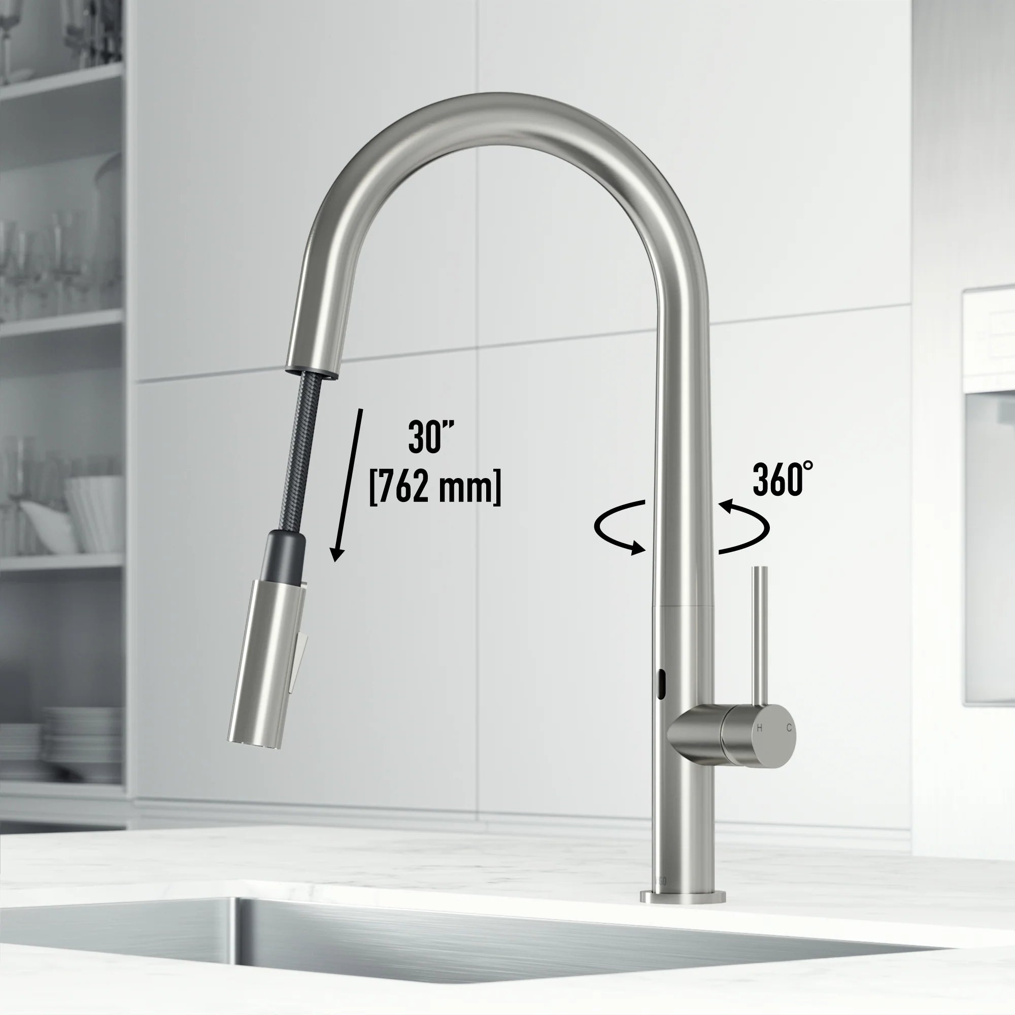 VIGO - Greenwich 18 in. Single Handle Smart Pull-Down Touchless Sensor Kitchen Faucet In Stainless Steel Finish Model# VG02029STS