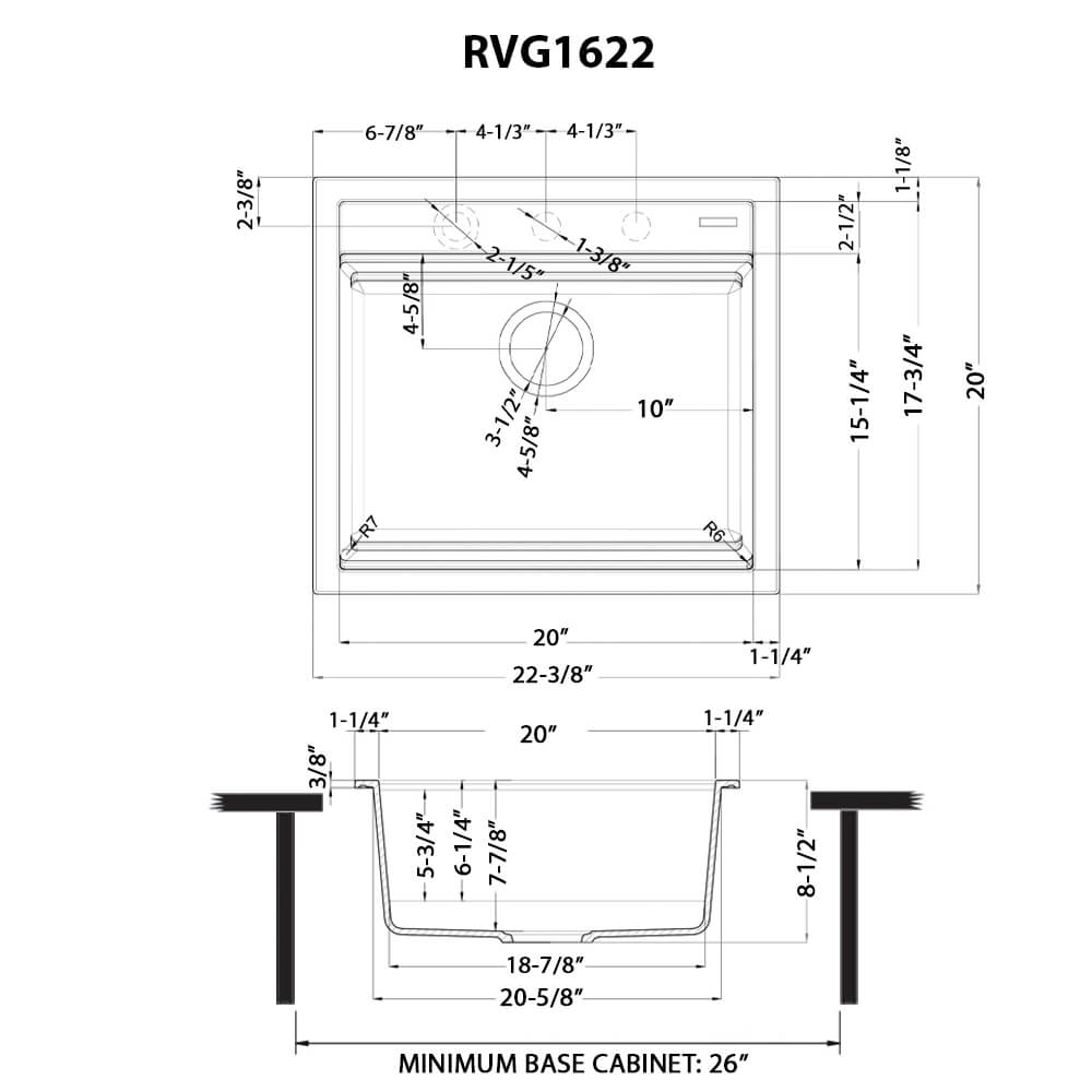 epiCube Model: RVG1622BK Ruvati 23-inch epiCube Granite Composite Quartz Workstation Matte Black Drop-in Topmount Wet Bar Prep Sink – RVG1622BK