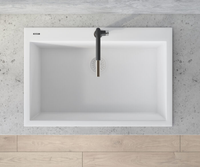 epiGranite Model: RVG1030WH Ruvati 30 x 20 inch epiGranite Drop-in Topmount Granite Composite Quartz Single Bowl Kitchen Sink – Arctic White Matte – RVG1030WH