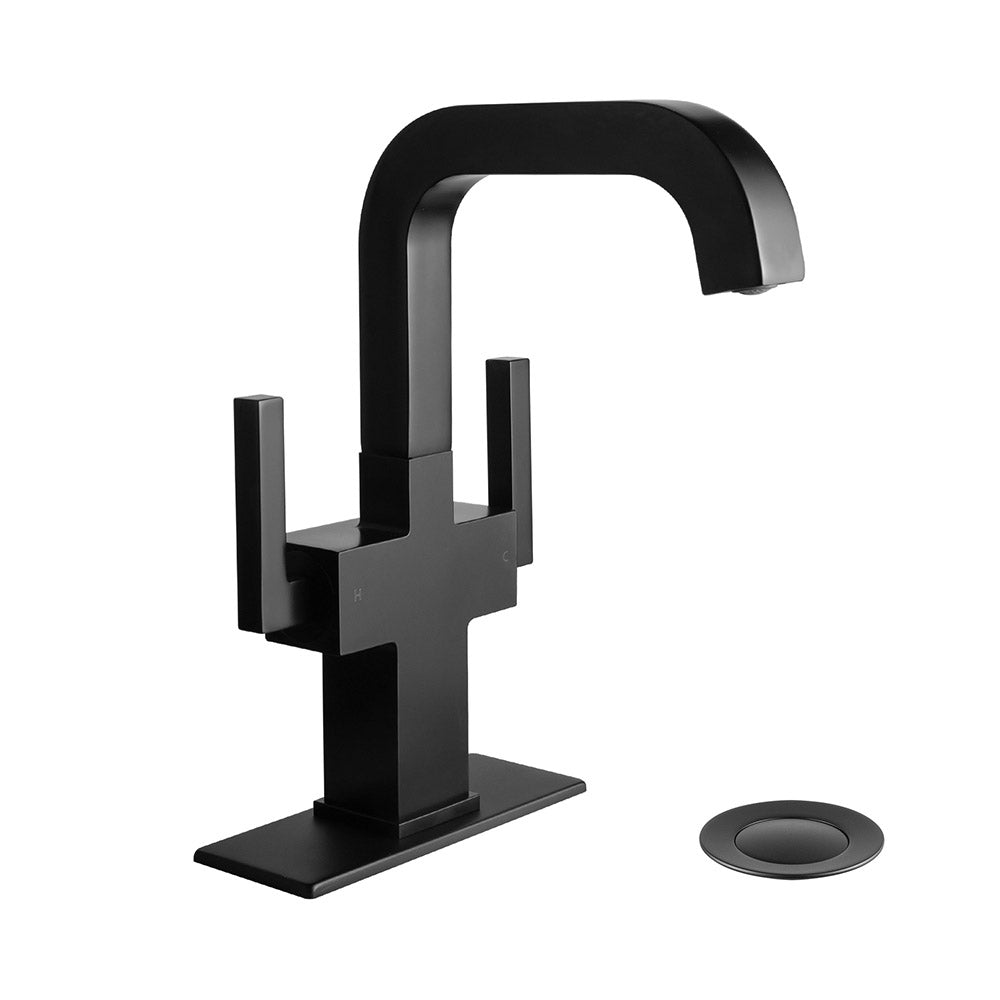 Oakland Two Handle Bathroom Sink Faucet in Matte Black with Pop Up Drain – Model# KSB1216MB