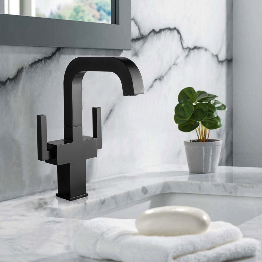 Oakland Two Handle Bathroom Sink Faucet in Matte Black with Pop Up Drain – Model# KSB1216MB