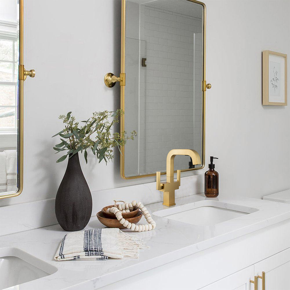 Oakland Two Handle Bathroom Sink Faucet in Satin Gold with Pop Up Drain – Model# KSB1216SG