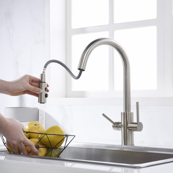 Oakland Two Handle Pull-Down Kitchen Faucet in Brushed Nickel Finish Model# KSK1218-BN