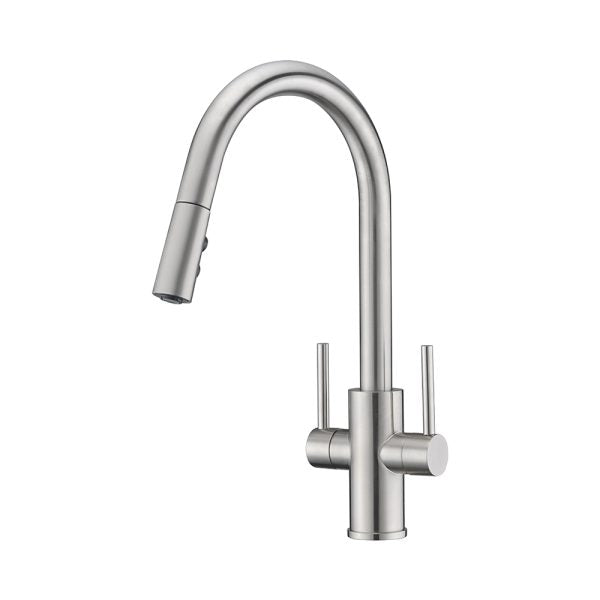 Oakland Two Handle Pull-Down Kitchen Faucet in Brushed Nickel Finish Model# KSK1218-BN