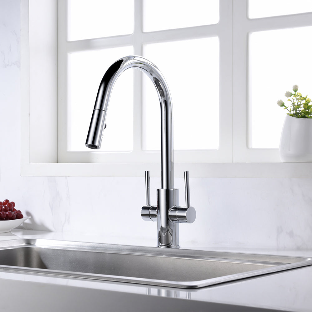 Oakland Two Handle Pull-Down Kitchen Faucet in Chrome Finish Model# KSK1218-C