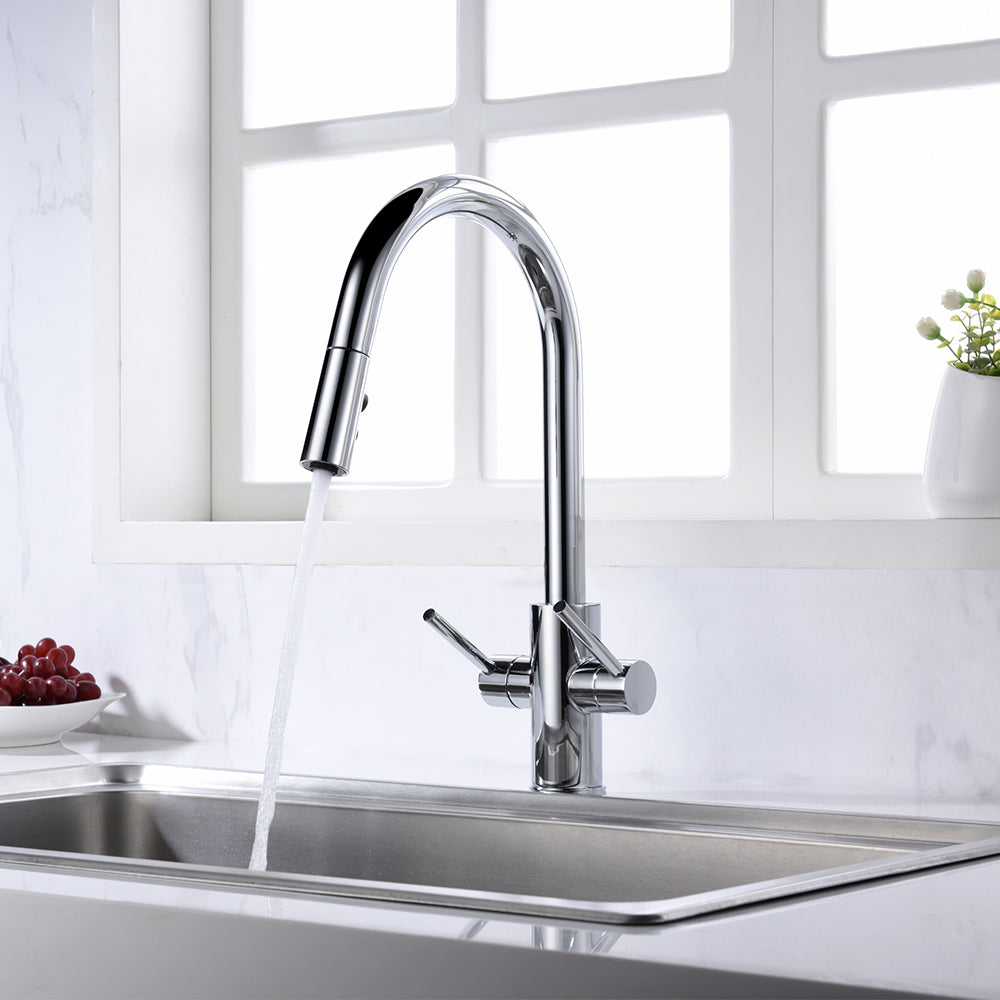 Oakland Two Handle Pull-Down Kitchen Faucet in Chrome Finish Model# KSK1218-C