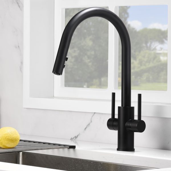 Oakland Two Handle Pull-Down Kitchen Faucet in Matte Black Finish Model# KSK1218-MB