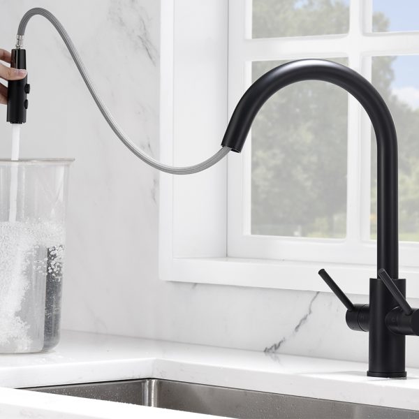 Oakland Two Handle Pull-Down Kitchen Faucet in Matte Black Finish Model# KSK1218-MB