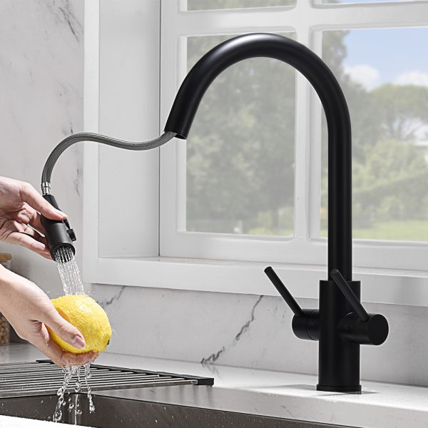Oakland Two Handle Pull-Down Kitchen Faucet in Matte Black Finish Model# KSK1218-MB