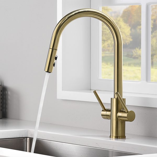 Oakland Two Handle Pull-Down Kitchen Faucet in Satin Gold Finish Model# KSK1218-SG