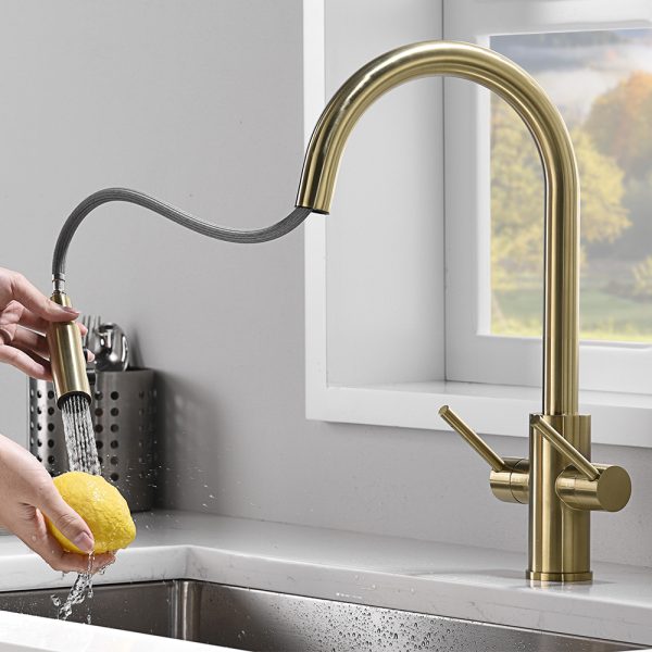 Oakland Two Handle Pull-Down Kitchen Faucet in Satin Gold Finish Model# KSK1218-SG