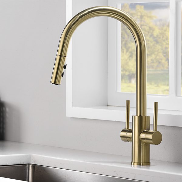Oakland Two Handle Pull-Down Kitchen Faucet in Satin Gold Finish Model# KSK1218-SG