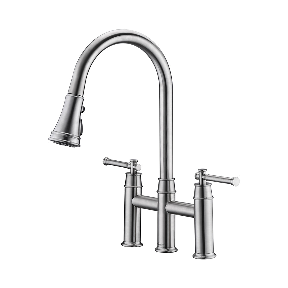 Oakland 8” Double Handle 3 Hole Kitchen Faucet in Brushed Nickel – Model # KSK8239BN