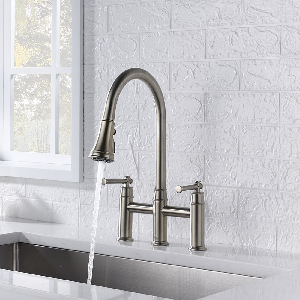 Oakland 8” Double Handle 3 Hole Kitchen Faucet in Brushed Nickel – Model # KSK8239BN