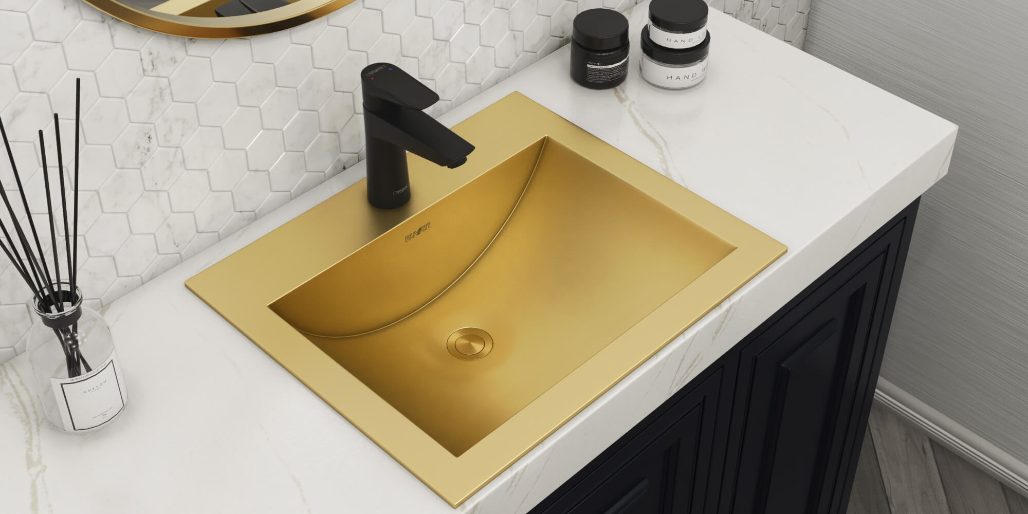 Ariaso  Ruvati 21" x 17" Brushed Gold Drop-in Top Mount Bathroom Sink Stainless Steel – Model# RVH5110GG