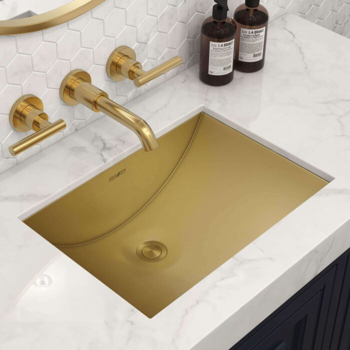 Ariaso Ruvati 16" x 13" Brushed Gold Rectangular Bathroom Sink Undermount – Model# RVH6106GG