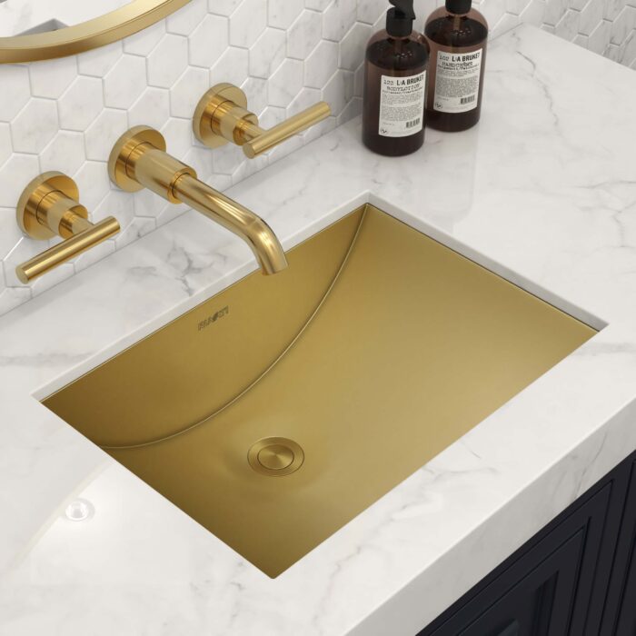 Ariaso  Ruvati 16" x 11" Brushed Gold Rectangular Bathroom Sink Undermount – Model# RVH6107GG