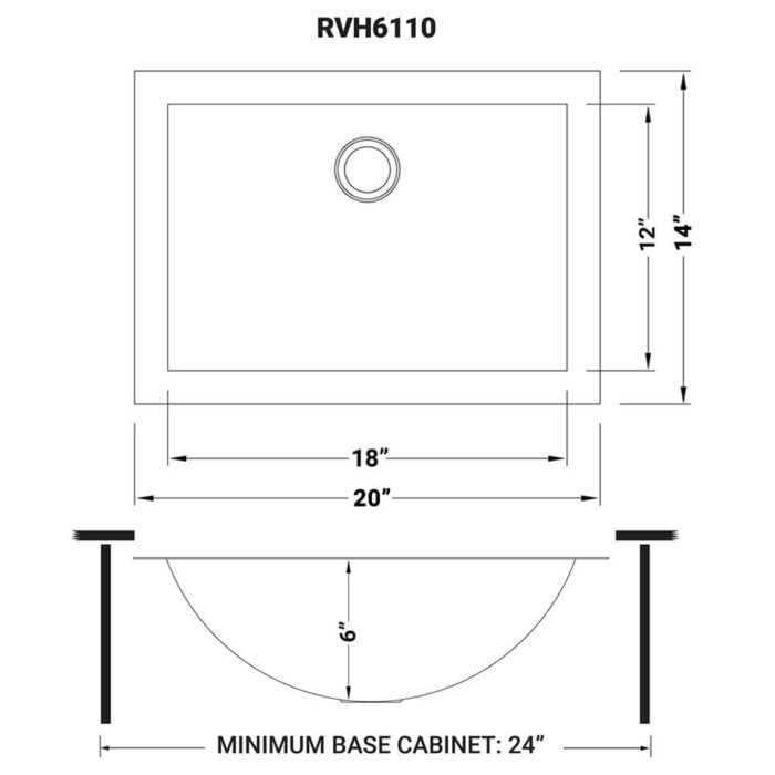 Ariaso  Ruvati 18" x 12" Gunmetal Black Stainless Steel Rectangular Bathroom Sink Undermount – Model# RVH6110BL
