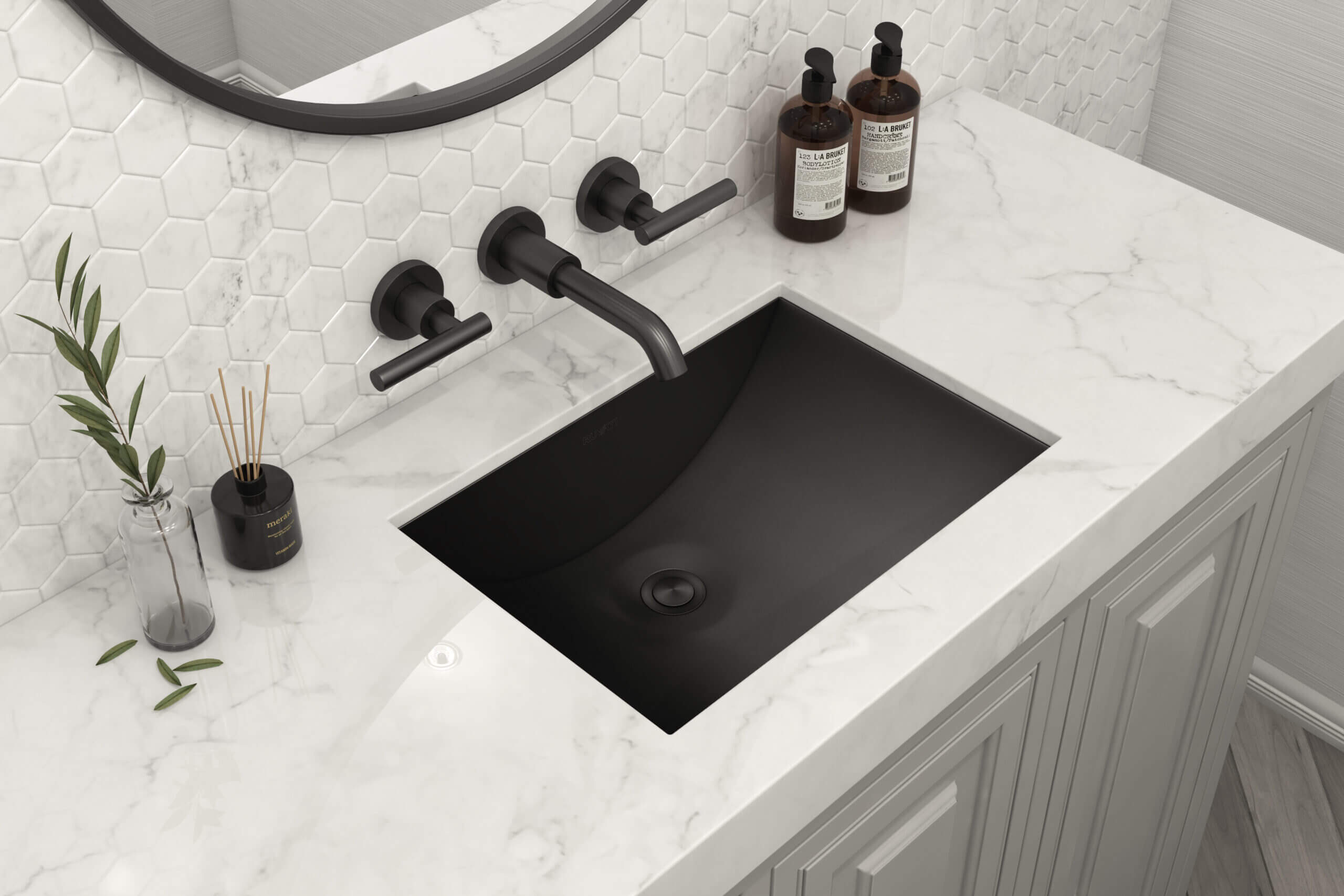 Ariaso  Ruvati 18" x 12" Gunmetal Black Stainless Steel Rectangular Bathroom Sink Undermount – Model# RVH6110BL