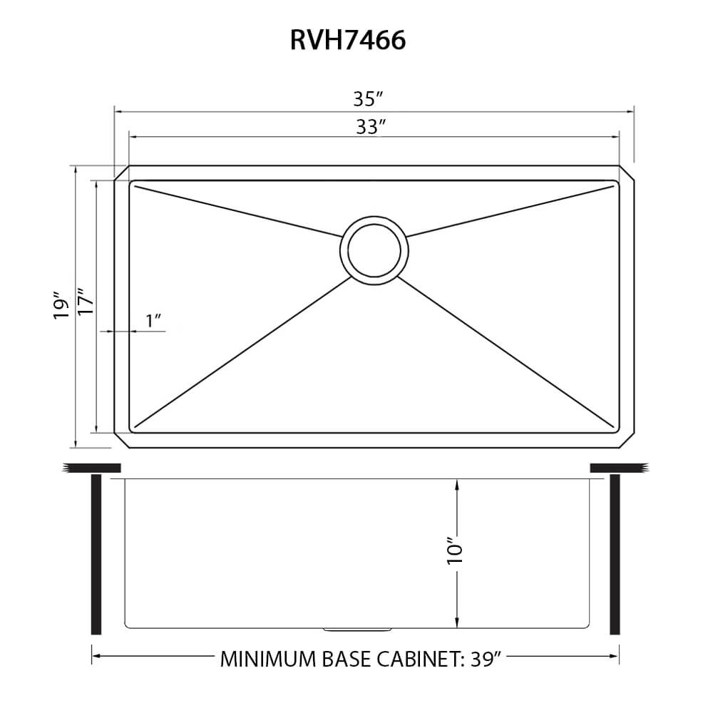 Gravena Ruvati 35-inch Undermount 16 Gauge Rounded Corners Large Kitchen Sink Stainless Steel Single Bowl – Model # RVH7466