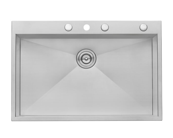 Tirana Model: RVH8001 Ruvati 33 x 22 inch Drop-in Topmount 16 Gauge Zero Radius Stainless Steel Kitchen Sink Single Bowl – 4 holes – Model # RVH8001
