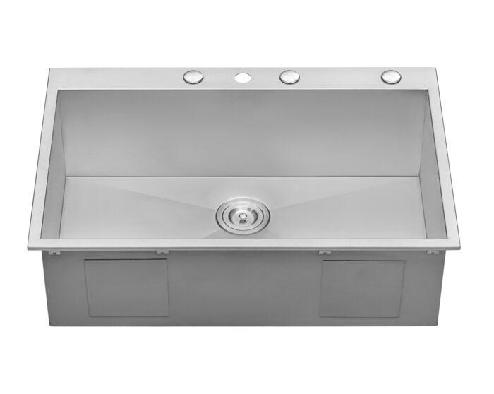 Tirana Model: RVH8001 Ruvati 33 x 22 inch Drop-in Topmount 16 Gauge Zero Radius Stainless Steel Kitchen Sink Single Bowl – 4 holes – Model # RVH8001