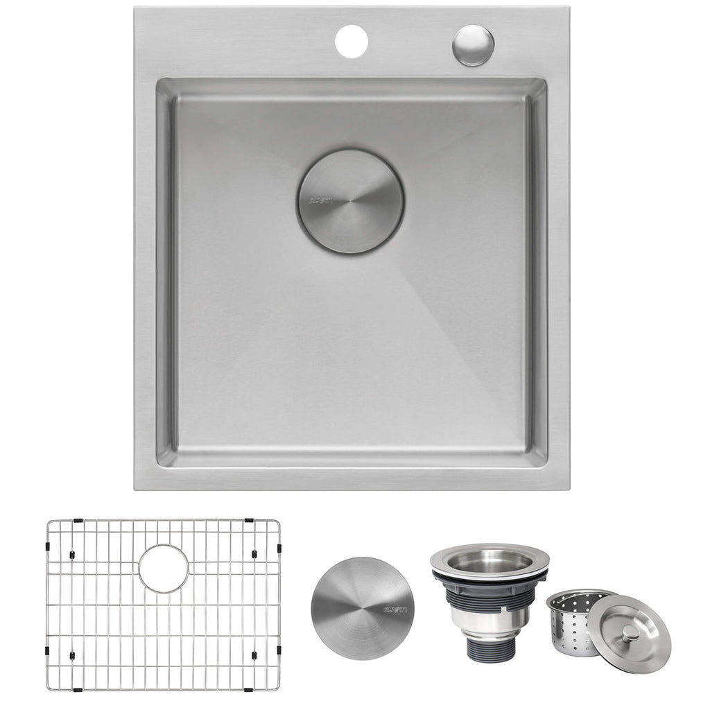 Tirana Pro Model: RVH8006 Ruvati 18 x 20 inch Drop-in Topmount Rounded 16 Gauge Stainless Steel Kitchen Sink Single Bowl – RVH8006