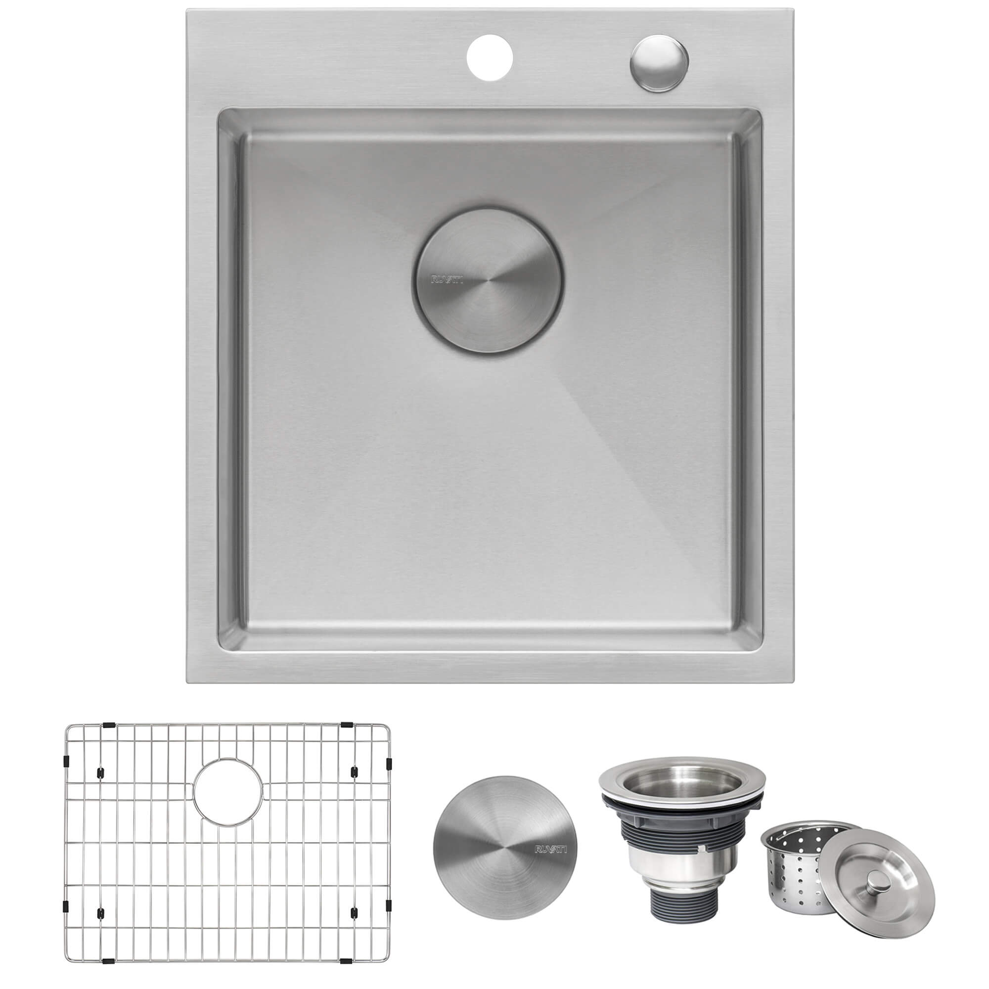 Tirana Pro Model: RVH8006 Ruvati 18 x 20 inch Drop-in Topmount Rounded 16 Gauge Stainless Steel Kitchen Sink Single Bowl – RVH8006